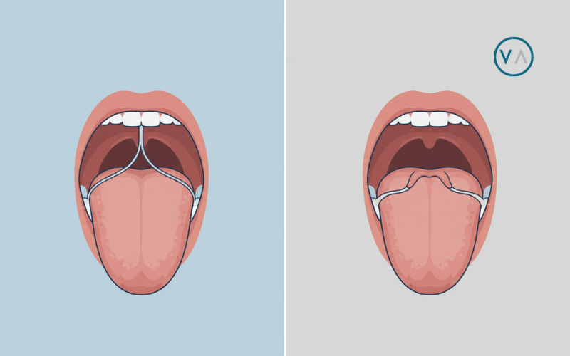 Comparacion frenillo lingual normal versus frenillo corto anquiloglosia movilidad lengua