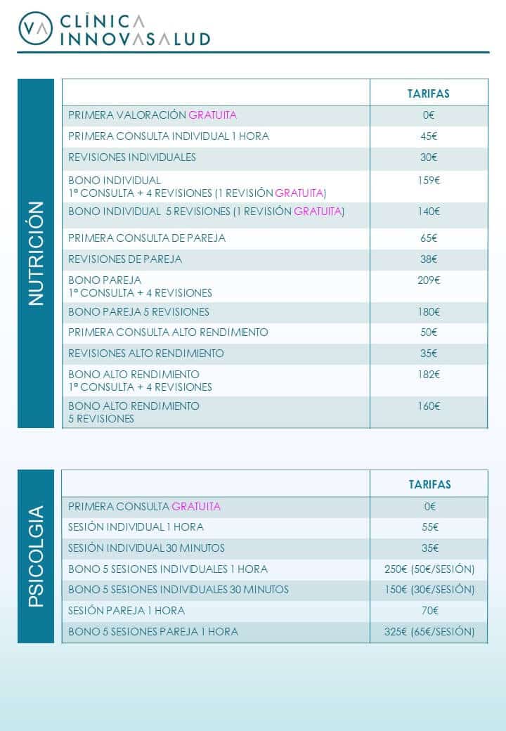 Precios nutricion psicologia alcobendas san sebastian de los reyes clinica innovasalud
